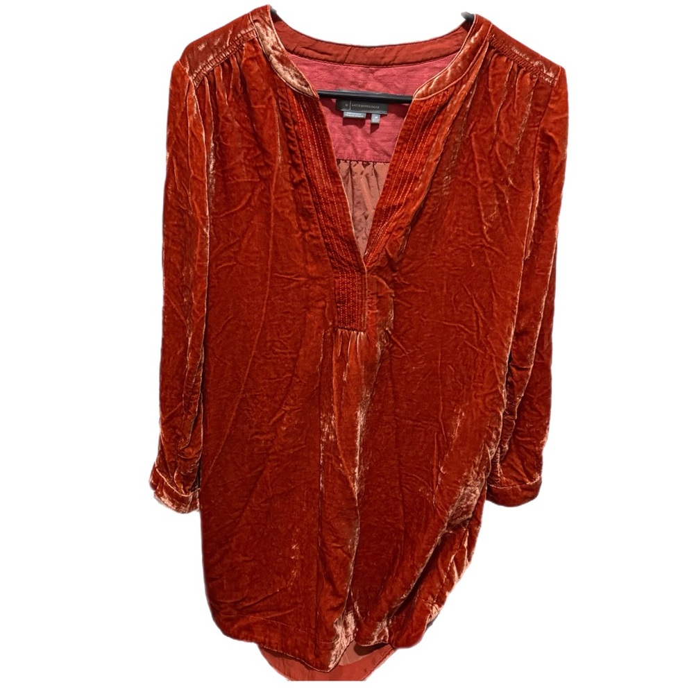 Anthropologie Crushed Velvet Orange Mini Dress